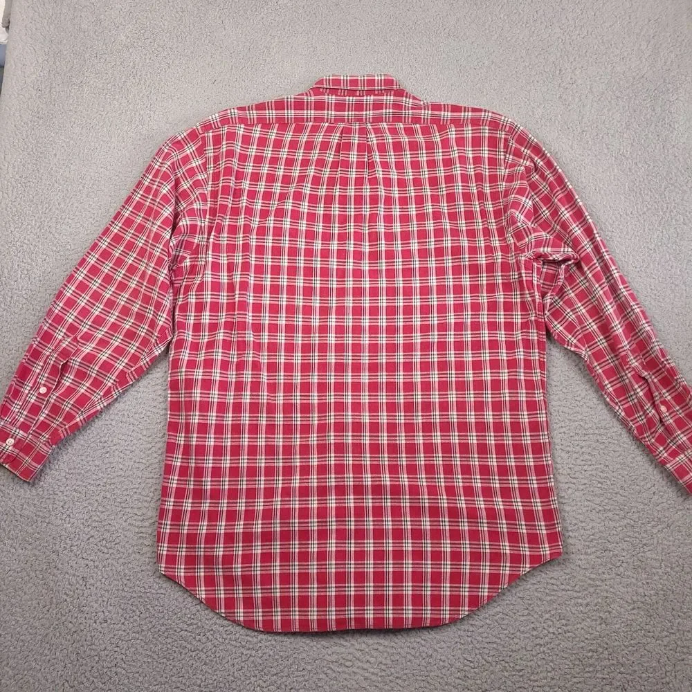 Vintage Polo Ralph Lauren Shirt Mens Medium Red Tartan Plaid Button‎ Down Cotton